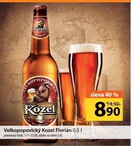 Pivo polotmavý ležák Florian Velkopopovický Kozel
