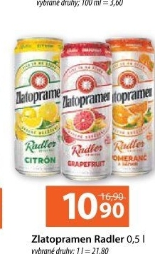 Pivo ochucené Radler Zlatopramen