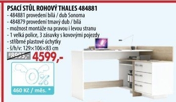 Psací stůl rohový THALES 484881 dub/bílá