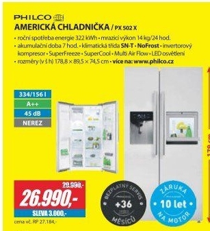PX 502 X SBS Americká chladnička PHILCO
