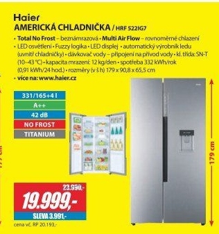 HRF 522IG7 SBS CHLAD. A++ VODA+LED HAIER
