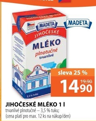 Trvanlivé mléko Jihočeské Madeta - 3,5% plnotučné