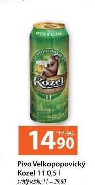 Pivo světlý ležák 11° Medium Velkopopovický Kozel