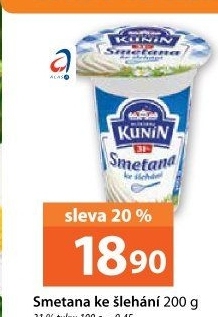 Smetana ke šlehání Kunín 31%