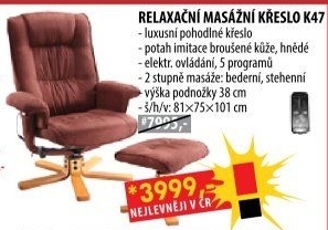 Relaxační masážní křeslo s podnožkou hnědé K47