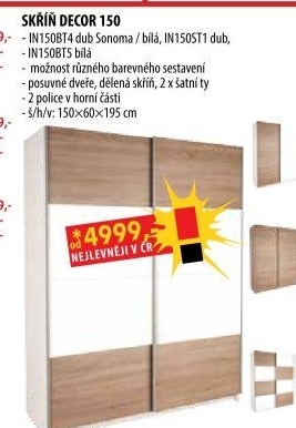 Skříň s posuvnými dveřmi DECOR 150 bílá/dub