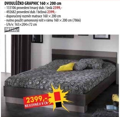 Dvoulůžko 160 x 200 GRAPHIC tmavý dub/šedá