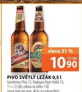 Pivo světlý ležák 12° Plná Gambrinus