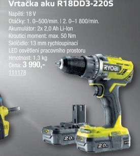 Aku vrtačka Ryobi R18DD3-220S