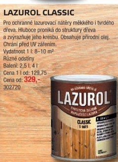 Lazura na dřevo Lazurol Barvy a laky Hostivař