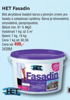 Fasádní akrylátová barva Fasadin Het