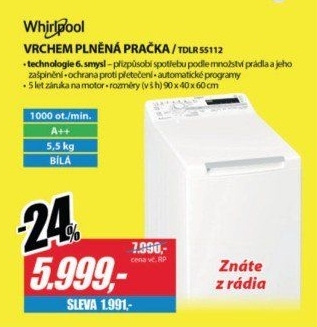 TDLR 55112 PRAČKA VRCH. PL.WHIRLPOOL