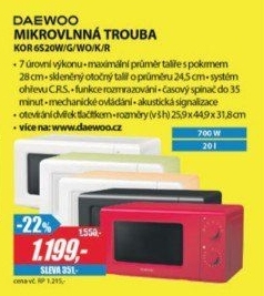 KOR 6S20W MIKROVLNNÁ TROUBADAEWOO