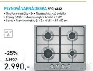 PGI 6402 plynová deskaPHILCO