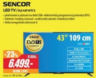 SLE 43F14TCSH.265 (HEVC)SENCOR