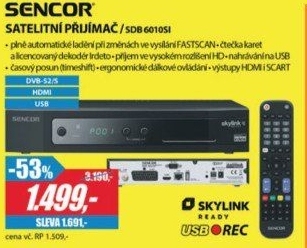 SDB 6010SI DVB-S2 IRDETO USB PVR SENCOR