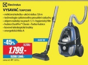 EAPC53IS VYSAVAČ BEZSÁČKOVÝELECTROLUX