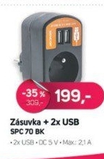 SPC 70 BK Zás. s 2xUSB, 5V/2100mA SENCOR