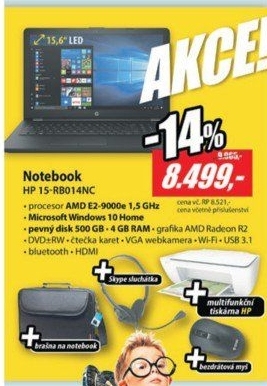 HP15-rb014nc+tiskárna+příslušenství SADA