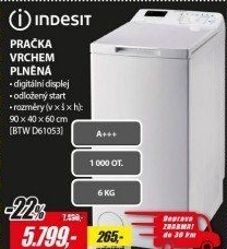 BTW D61053 (EU) PRAČKA VRCH. PL. INDESIT