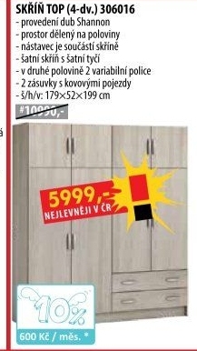 Skříň 4dveřová TOP dub Shannon
