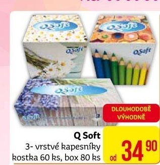 Papírové kapesníčky 3vrstvé Q Soft - box