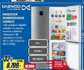 RN 317NQS KOMBINACE A++ DISP.INOX DAEWOO