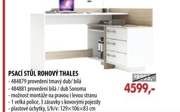 Psací stůl rohový THALES 484879 tmavý dub/bílá