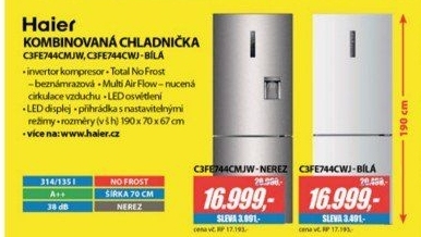 C3FE744CMJW KOMBI 2D A++ 70cm 1,9m HAIER