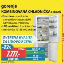 RK 6W2 CHLADNIČKA KOMBI.GORENJE