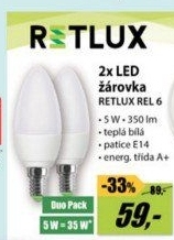 REL 6 LED C37 2x5W E14RETLUX