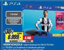 PS4 1TB slim black + FIFA 19 + DS4 black