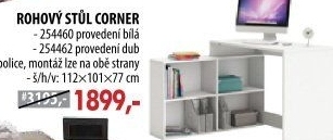 Rohový psací stůl CORNER bílý