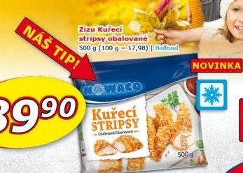 Kuřecí stripsy mražené Nowaco