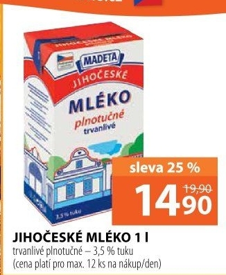 Trvanlivé mléko Jihočeské Madeta - 3,5% plnotučné