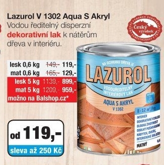 Lazurol Aqua S Akryl V1302 lesk, disperzní lak na dřevo, více balení