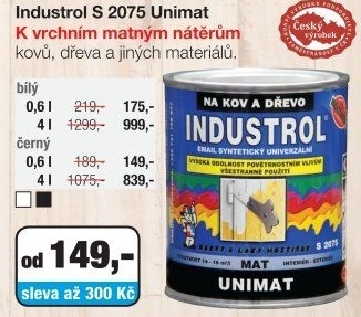 Industrol Unimat S2075 vrchní barva na dřevo a kov, více balení