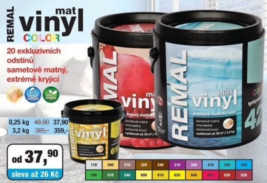 Remal Vinyl Color mat prémiová malířská barva 3,2 kg, 19 odstínů