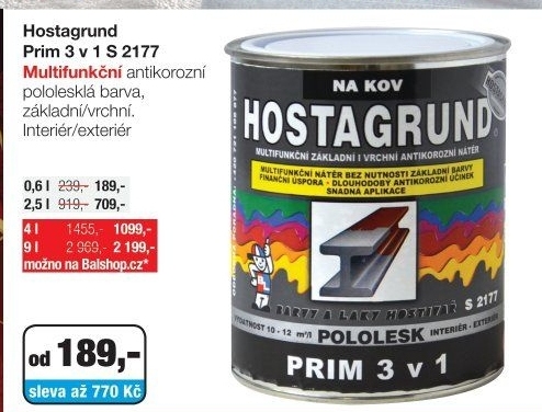Hostagrund Prim 3v1 S2177 základní i vrchní barva na kov, různá balení, 12 odstínů