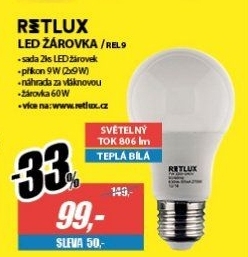 REL 9 LED A60 2x9W E27RETLUX