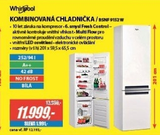 BSNF 9152W CHLADNIČKA KOMBI.WHIRLPOOL