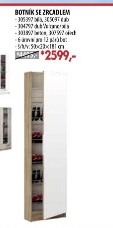Botník se zrcadlem 305397 bílý