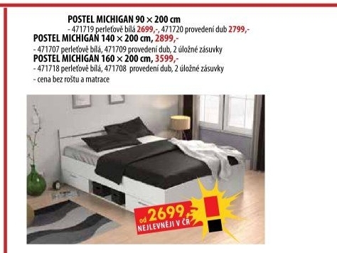 Multifunkční postel 90x200 MICHIGAN perleťově bílá