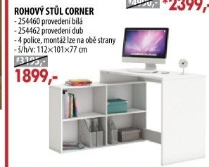 Rohový psací stůl CORNER bílý
