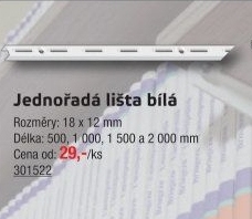Lišta na regálové systémy