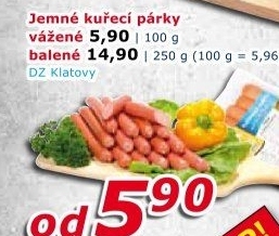 Kuřecí jemné párky DZ Klatovy