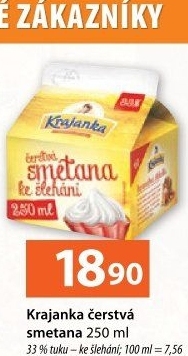 Smetana ke šlehání Krajanka 33%