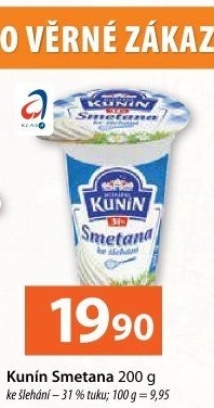 Smetana ke šlehání Kunín 31%