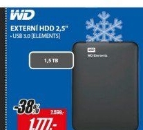 HDD 1,5TB USB3.0 BK ElementsWD