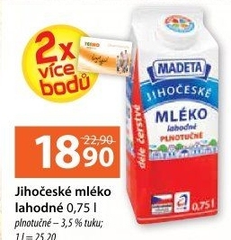 Mléko lahodné Jihočeské Madeta - 3,5% plnotučné